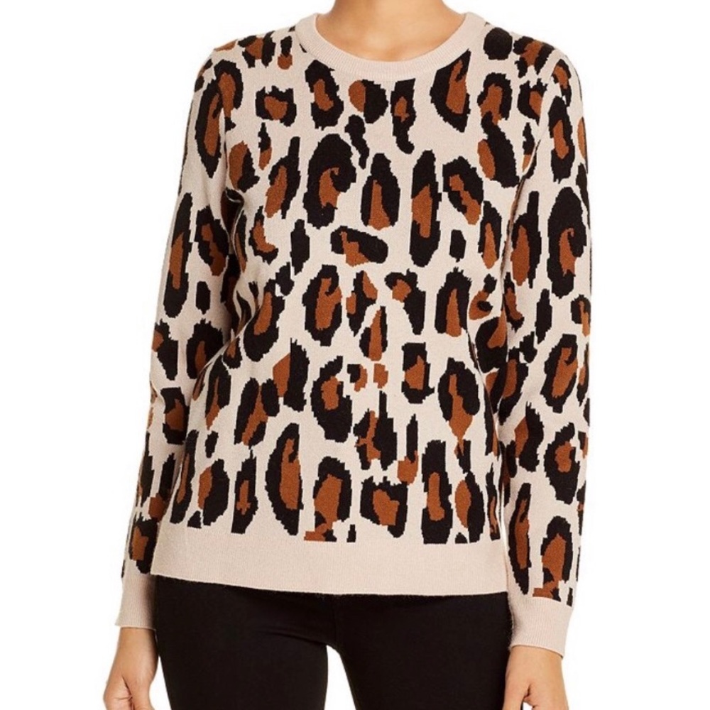 Tahari Leopard Print Crew Neck Sweater